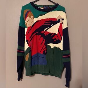 VTG 90s All Over Print 2 Sided Golf Knit Hand Intarsia Hathaway Sweater Mens Lg